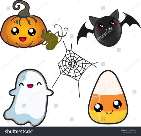 Vector Set Cute Kawaii Halloween Character 스톡 벡터(로열티 프리) 1127488208 | Shutterstock