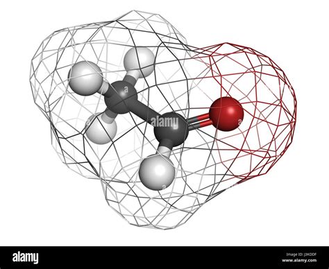 Acetaldehyde (ethanal) molecule, chemical structure. Acetaldehyde is a toxic molecule ...