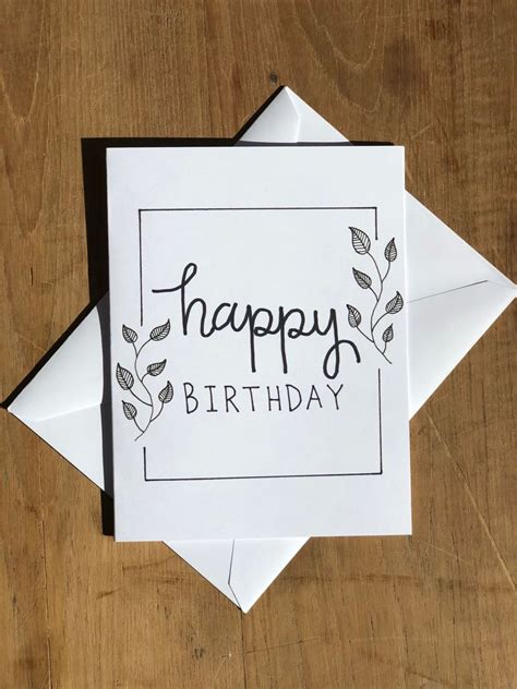 Happy Birthday Card Hand Drawn With Personalized Envelope Cursive and ...