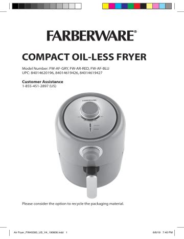 Farberware FW-AF-GRY Compact Oil-Less Fryer User Manual | Manualzz