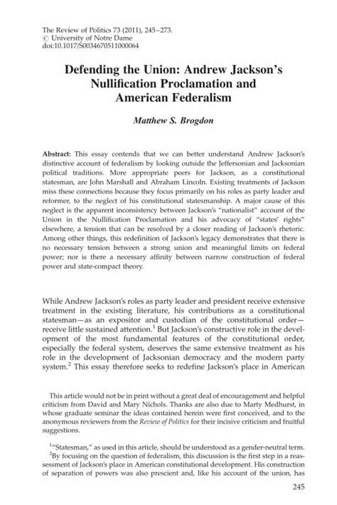 (PDF) Defending the Union: Andrew Jackson's Nullification Proclamation ...