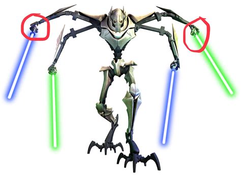 In this picture of General Grievous from TCW, he’s wielding Nahdar Vebb and Ashoka Tano’s ...