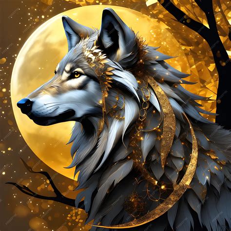 Premium AI Image | Wolf golden concept art