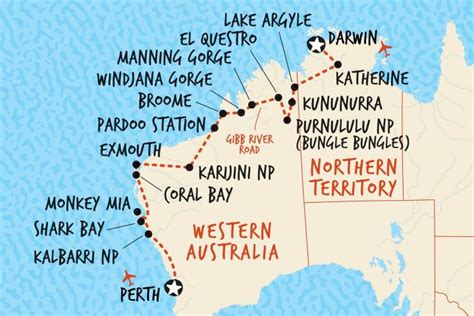 Map of our 22 day tour Darwin to Perth