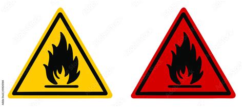 Hazard symbol fire safety warning sign. Yellow and red fire sign vector ...