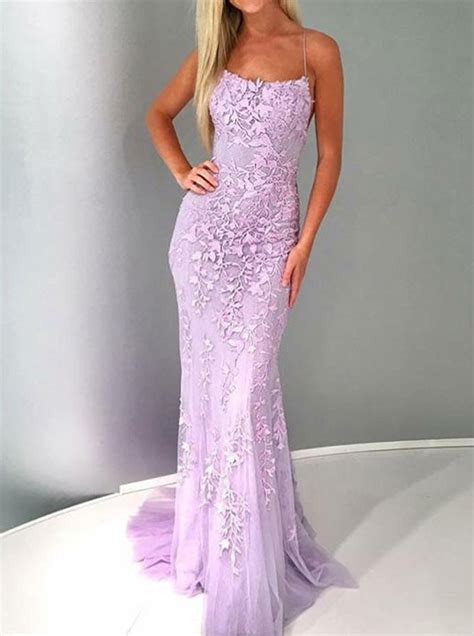 Lilac Mermaid Lace Prom Dresses,Open Back Evening Dress,PD00428 - Wishingdress