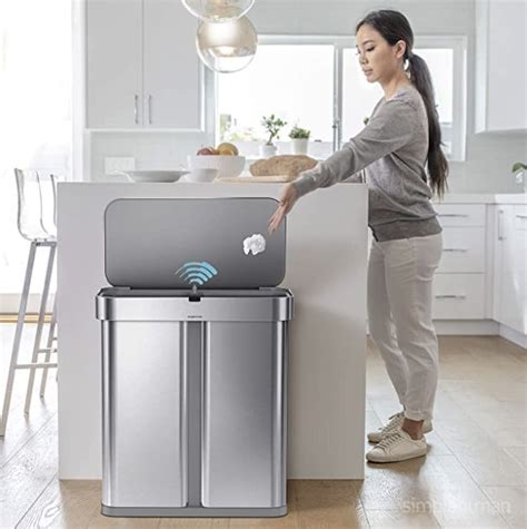 simplehuman ST2040 Dual Compartment Trash Can, 58 Liter Recycler, Black | Simplehuman, Brushed ...