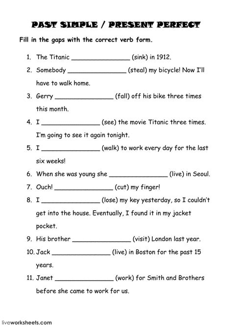 Simple Past or Present Perfect - Interactive worksheet | Present perfect, Learn english words ...