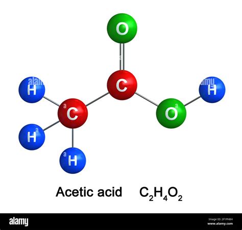 3d render of molecular structure of Acetic acid isolated over white background. Atoms are ...