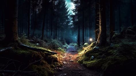 Premium AI Image | Mysterious dark forest at night Fairytale landscape