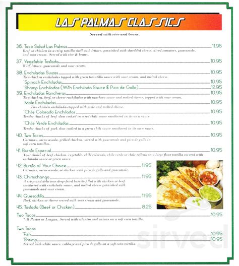 Las Palmas Mexican Cuisine menu in Yucca Valley, California, USA