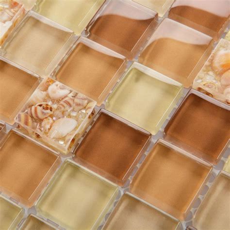 Wholesale Brown Glass Mosaic Tile Backsplash Crystal Glass Shell Patterns Mother of Pearl ...