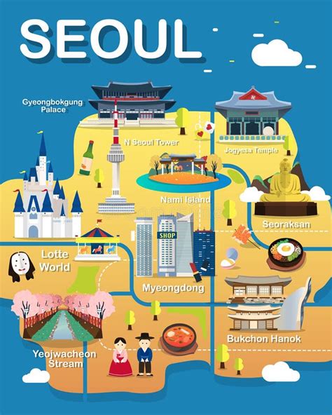 Map of Seoul Attractions Vector and Illustration. Stock Illustration ...