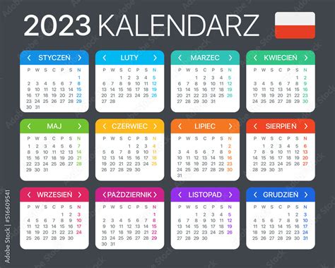 2023 Calendar - vector template graphic illustration - Poland version ...