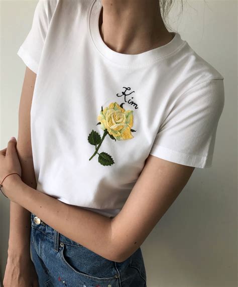 Rose hand embroidered t-shirt Unusual Floral embroidery | Etsy