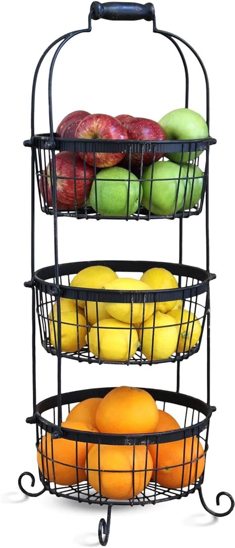 Rustic 3 Tier Standing Fruit Baskets for Kitchen Storage. Handcrafted ...