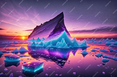 Premium AI Image | a large iceberg floating in the ocean at sunset with ...