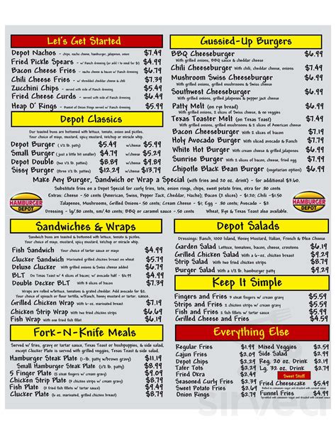 Hamburger Depot menu in Beaumont, Texas, USA