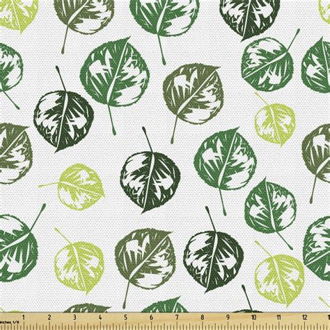 Leaves Fabric by the Yard Upholstery, Rhythmic Print of Nature Evergreen Leaf Botany, Decorative ...