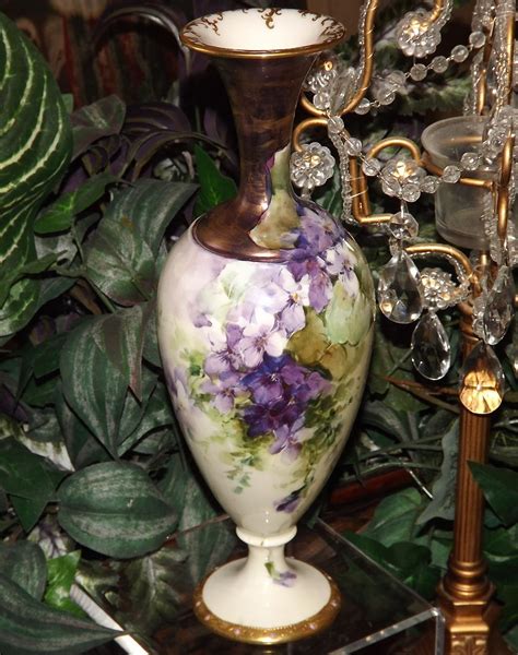 Wonderful CAC Belleek Vase with Gorgeous Violets, Unique Decor, Enameling and Gold Gilding ...