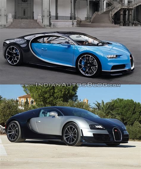 Bugatti Chiron vs. Bugatti Veyron front three quarters right side