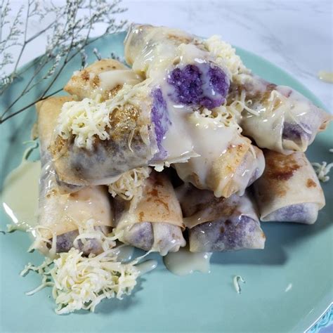 Ube turon malagkit | Food, Cheese serving, Ube