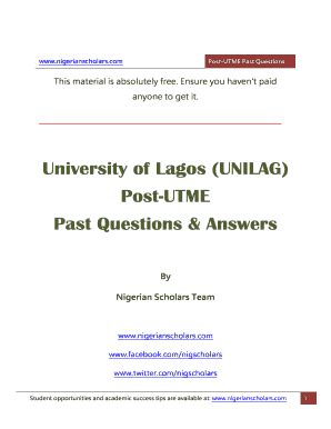 Unilag Post Utme Past Questions 2020-2024 - Fill and Sign Printable Template Online