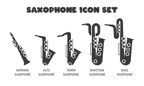 Types of saxophone flat web icon set. Saxophone logo design. Soprano ...