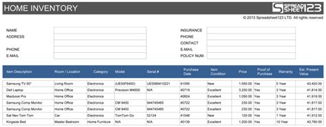 Home Inventory Spreadsheet | Free Template for Excel