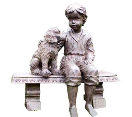 Boy and Dog on a Bench Garden Statue — QVC.com