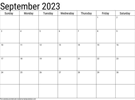 2023 September Calendars - Handy Calendars