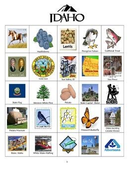 Idaho Bingo: State Symbols and Popular Sites by Sue Ann Kline | TpT