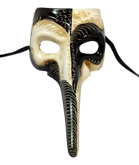 Black White Long Nose Bird Beak Masquerade Venetian Mask Plague Doctor ...