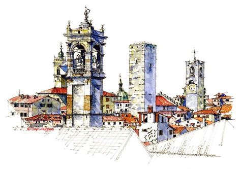 ITALY - Bergamo Towers | Architecture sketch, Urban sketching, Italy art