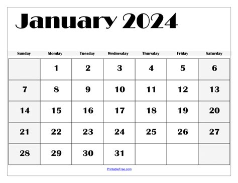 2024 January Calendar Big Numbers Print Free 2024 Calendar With | PAITO ...