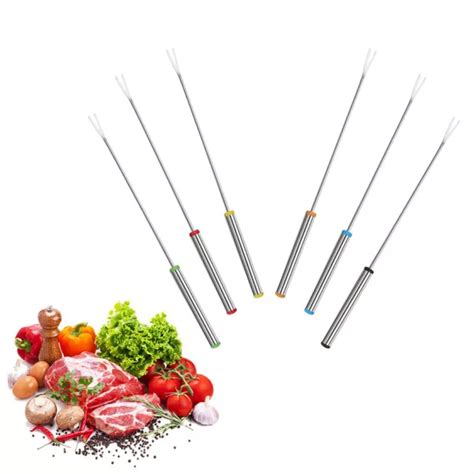 SET OF 6 Stainless Steel Fondue Forks 9.4" - Color Coding Cheese Fondue ...