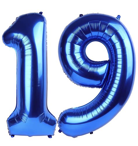 Navy Blue Number 19 Balloon 40 inch, 19 Number Balloon, 19th Navy Blue Birthday Decorations, 19 ...