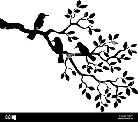 Illustration of tree branch with bird silhouette Stock Vector Image ...