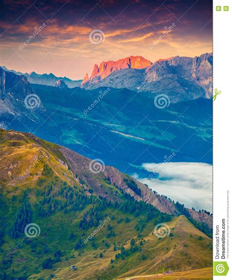 Colorful Morning View of Sciliar (Schlern) Mountain Masive Stock Image - Image of destination ...