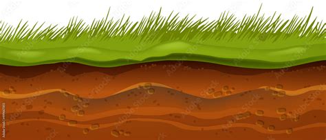 Underground soil layers, vector ground texture, cartoon garden dirt background, green grass ...