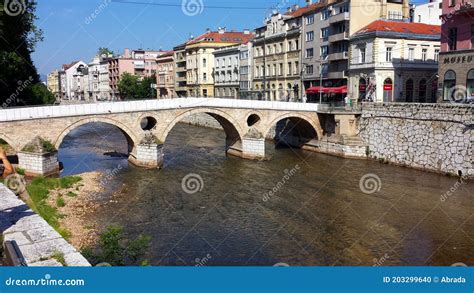 Latin Bridge and the Houses on the River in Sarajevo, Bosnia and ...