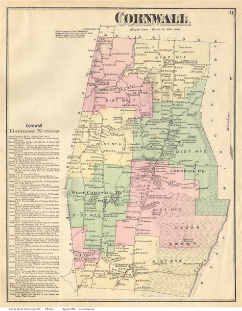 Cornwall, Vermont 1871 Old Town Map Reprint - Addison Co. - OLD MAPS