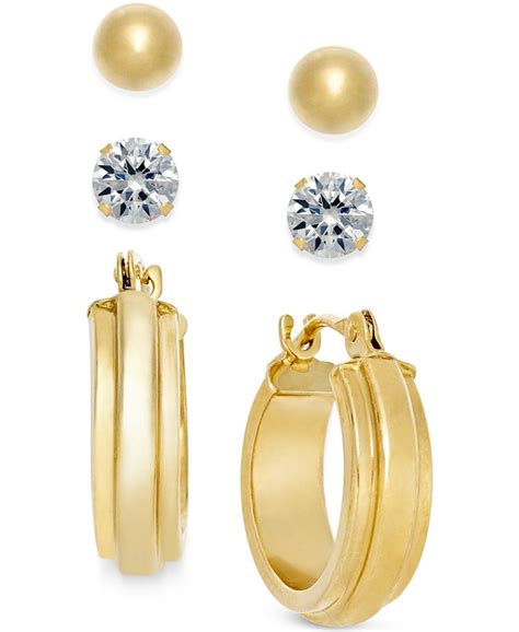 Macy's Stud and Hoop Earring Set in 10k Gold - Macy's