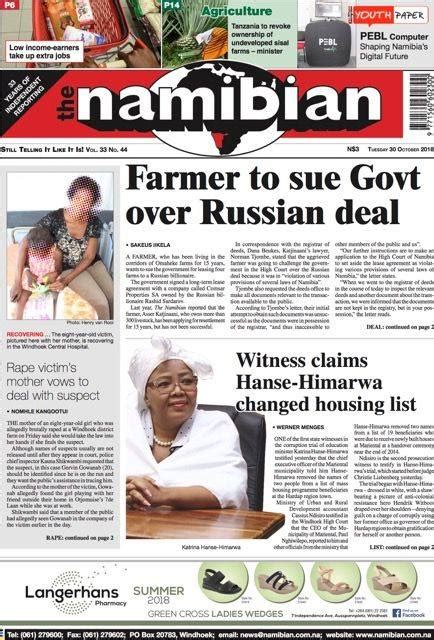 The Namibian - Tuesday's front page... | Facebook