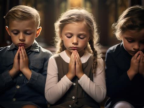 Premium Photo | Beautiful children praying to God inside a church