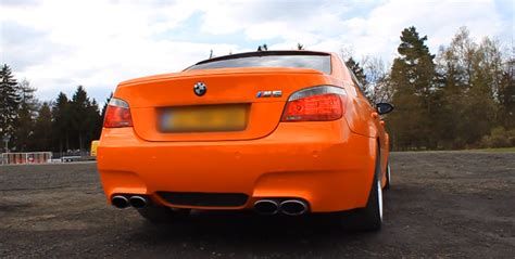 Orange BMW E60 M5 with Eisenmann Race Exhaust Sounds Crazy - autoevolution