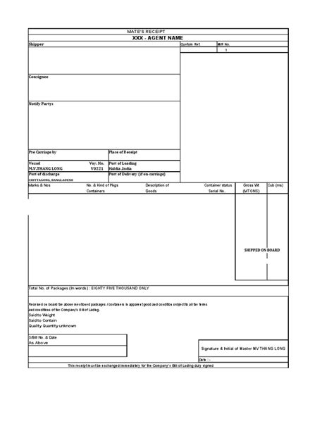 Mate Receipt Sample | PDF