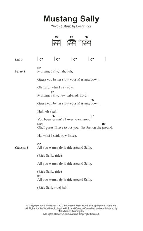 Mustang Sally by Wilson Pickett - Guitar Chords/Lyrics - Guitar Instructor