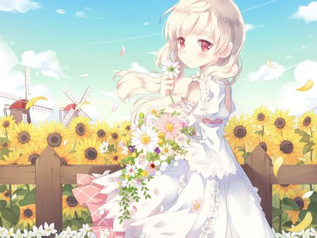 Anime girl among sunflower field - Other & Anime Background Wallpapers on Desktop Nexus (Image ...