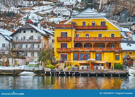 Lakeside Hotels of Hallstatt, Salzkammergut, Austria Stock Image ...